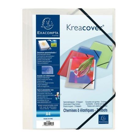 Achetez Chemise 3 rabats à élastiques personnalisable KREACOVER en polypropylène incolore 55188E ..