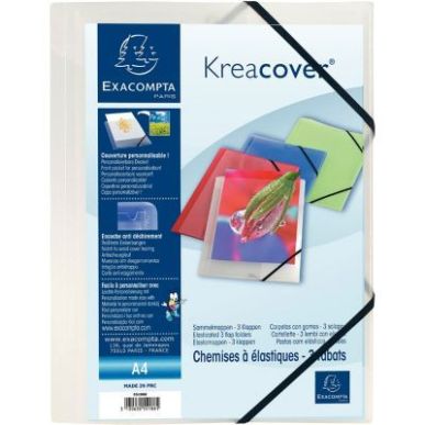 Achetez Chemise 3 rabats à élastiques personnalisable KREACOVER en polypropylène incolore 55188E ..
