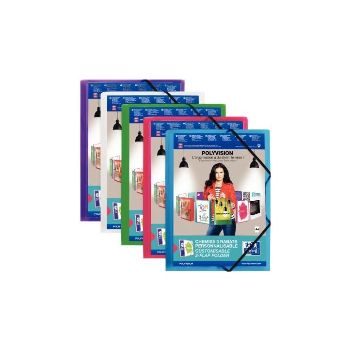 Carton de 20 chemises personnalisables 3 rabats à élastiques format 24x32 cm couleurs assorties 400037234 PO(...)