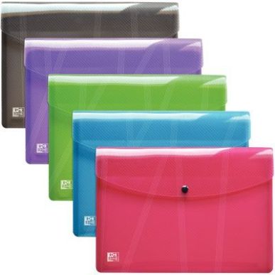 Achetez Paquet de 5 enveloppes en polypropylène pour format A4 fermeture par bouton pression couleu..