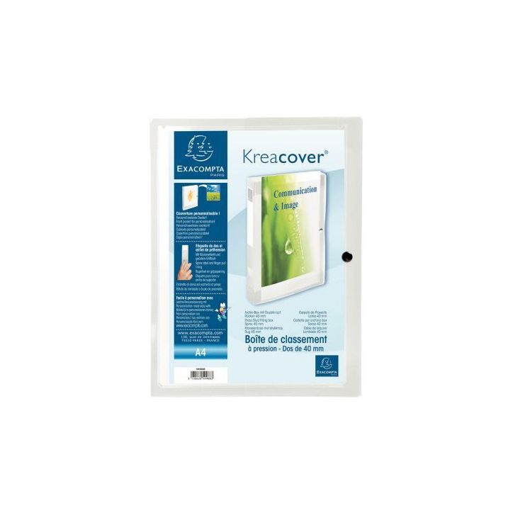 Boite de classement personnalisable en polypropylène KREACOVER dos 4 cm, incolore 59988E KREACOVER EXACOMPTA