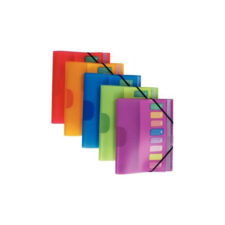 Trieur en polypropylène Color Fresh 8 compartiments, 3 rabats + élastiques 1310403