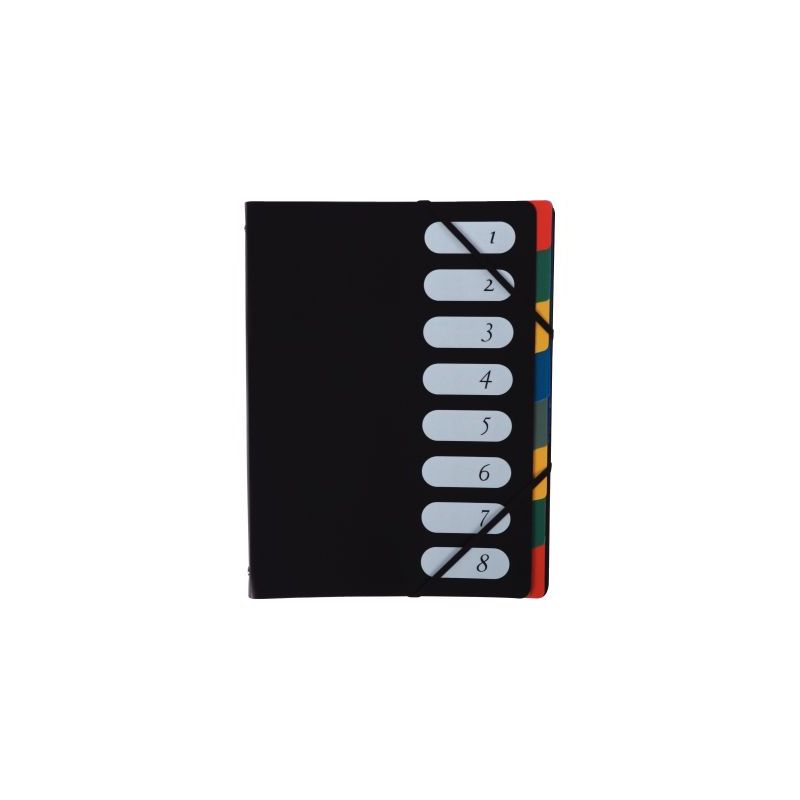 Achetez Trieur en polypropylène 8 compartiments, fermeture par élastiques, couverture coloris noir.. Achetez Trieur en polypropylène 8 compartiments, fermeture par élastiques, couverture coloris noir..