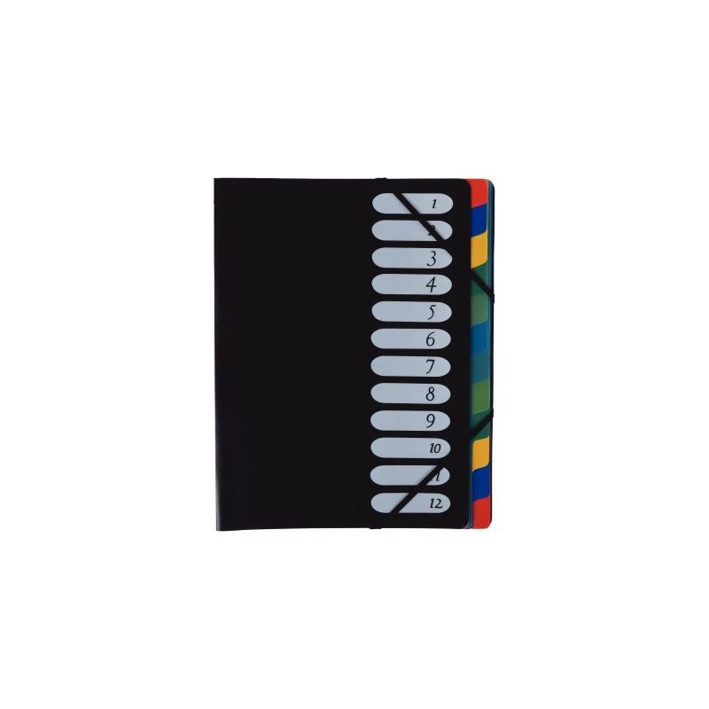 Achetez Trieur en polypropylène 12 compartiments, fermeture par élastiques, couverture coloris noi.. Achetez Trieur en polypropylène 12 compartiments, fermeture par élastiques, couverture coloris noi..