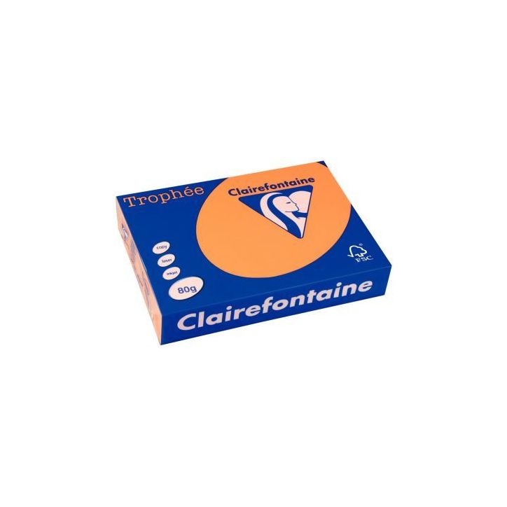 CLAIREFONTAINE Ramette de 500 feuilles papier couleur TROPHEE 80 grammes format A3 clementine 1880