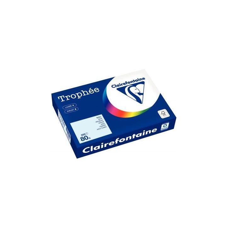 CLAIREFONTAINE Ramette de 500 feuilles papier couleur TROPHEE 80 grammes format A4 Bleu 1971