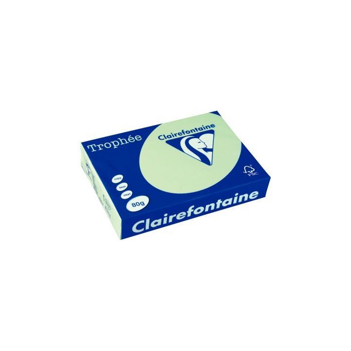 CLAIREFONTAINE Ramette de 500 feuilles papier couleur TROPHEE 80 grammes format A4 Vert golf 1777