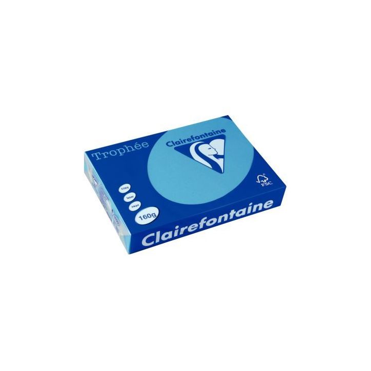 CLAIREFONTAINE Ramette de 250 feuilles papier couleur TROPHEE 160 grammes format A4 Bleu turquoise 1022