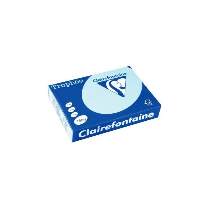 CLAIREFONTAINE Ramette de 250 feuilles papier couleur TROPHEE 160 grammes format A4 Bleu alizé 1105
