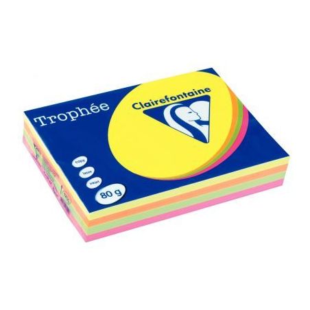 Achetez CLAIREFONTAINE Ramette 4x125F papier couleur Trophée 80g A4 assortis fluo Rose,Jaune,vert,O..