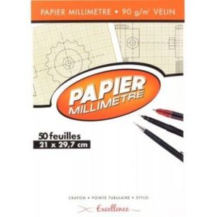 Achetez Bloc de 50 feuilles de papier millimétré, 90 g format 21x29,7 cm Excellence 7763MAJUSC pas..