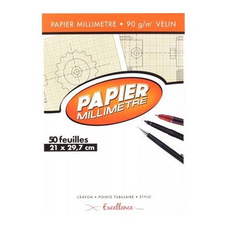 Achetez Bloc de 50 feuilles de papier millimétré, 90 g format 21x29,7 cm Excellence 7763MAJUSC pas..