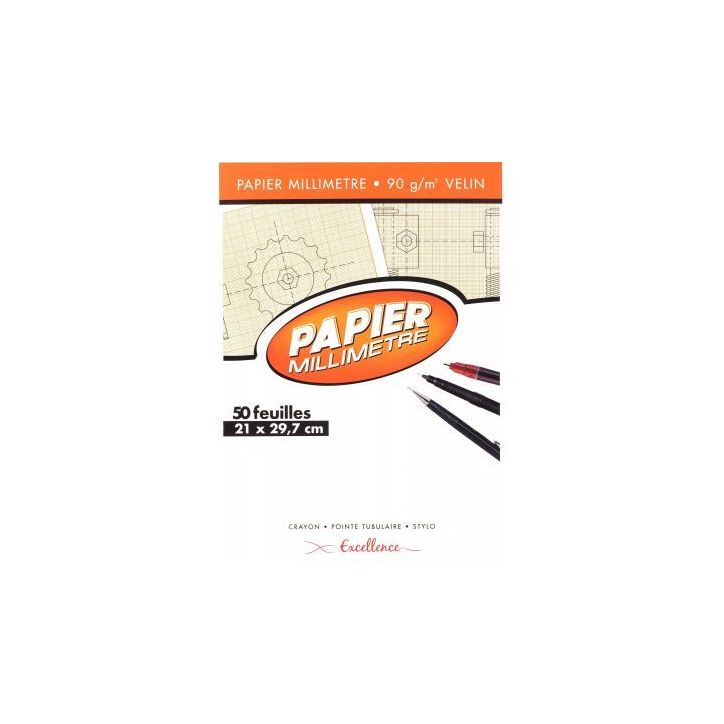 Bloc de 50 feuilles de papier millimétré, 90 g format 21x29,7 cm Excellence 7763MAJUSC