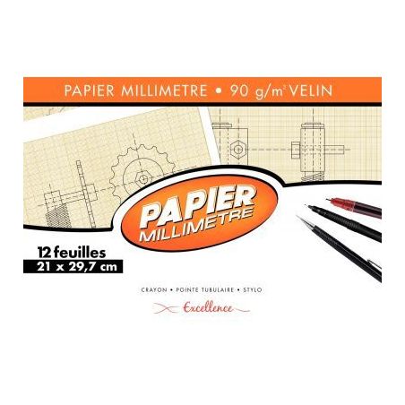 Achetez Pochette de 12 feuilles de papier millimétré, 90g format 21x29,7 cm EXCELLENCE 43005MAJUSC..