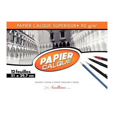 Achetez Pochette de 12 feuilles papier calque uni, 90 g 21x29,7 cm EXCELLENCE 43007MAJUSC pas cher s..