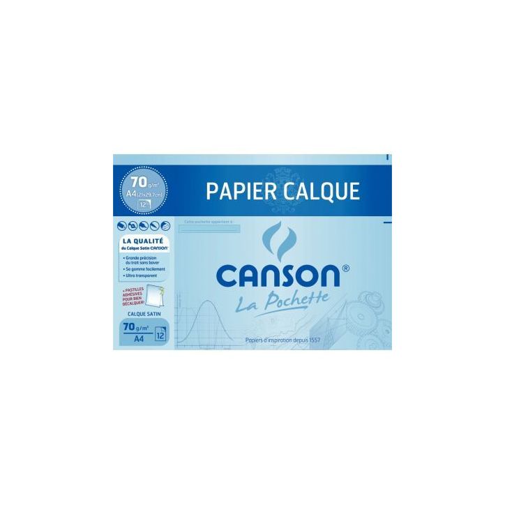 Pochette 12 feuilles calque satin A4 70 grammes C200006565 CANSON