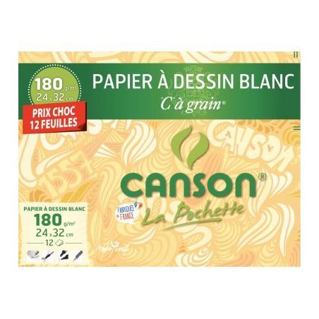 Achetez Pochette de 12 feuilles à dessin C à grain 180 g, format 24x32 cm C200027102 CANSON pa..