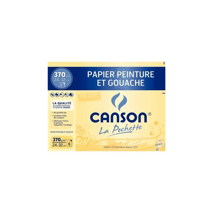 Pochette 6 feuilles dessin blanc naturel, 370g/m² en 24x32cm C400065406 CANSON