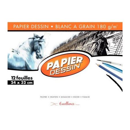 Achetez Pochette de 12 feuilles de papier dessin blanc 180 g format 24x32 cm EXCELLENCE 43002MAJUSC ..