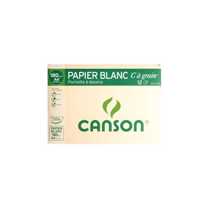 Pochette de 12 feuilles à  dessin C à  grain 180 g, format 21x29,7 cm C200027107 CANSON