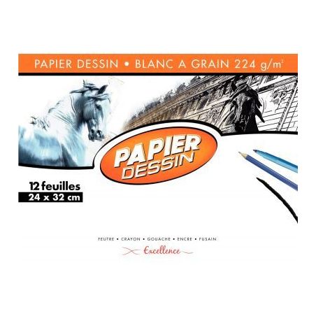 Achetez Pochette de 12 feuilles à  dessin 224g format 24x32 cm EXCELLENCE 43004MAJUSC pas cher sur..