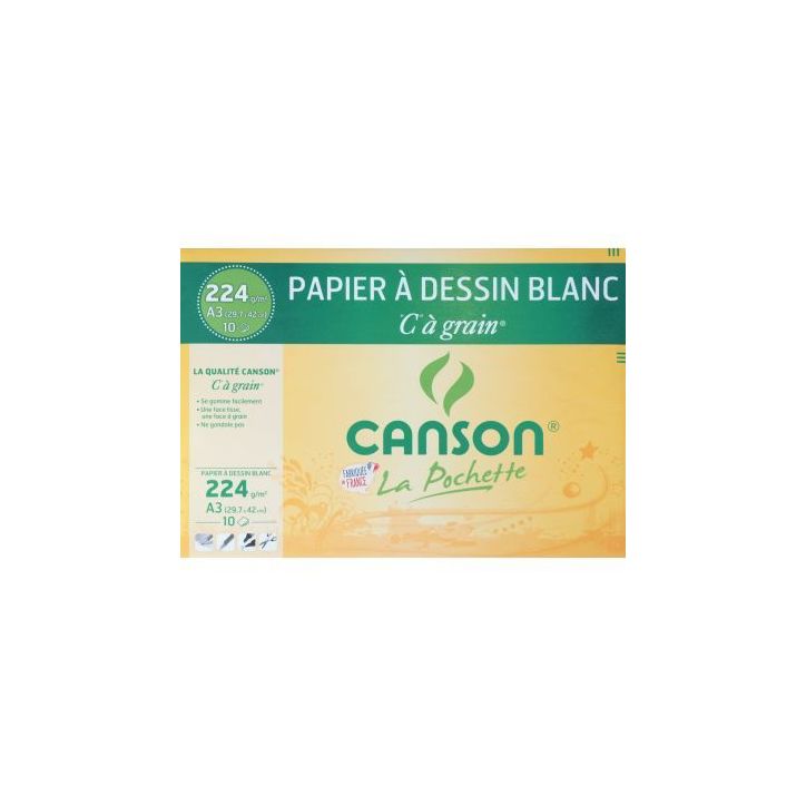 Pochette de 10 feuilles à  dessin C à  grain 224 g, format 29,7x42 cm C200027115 CANSON