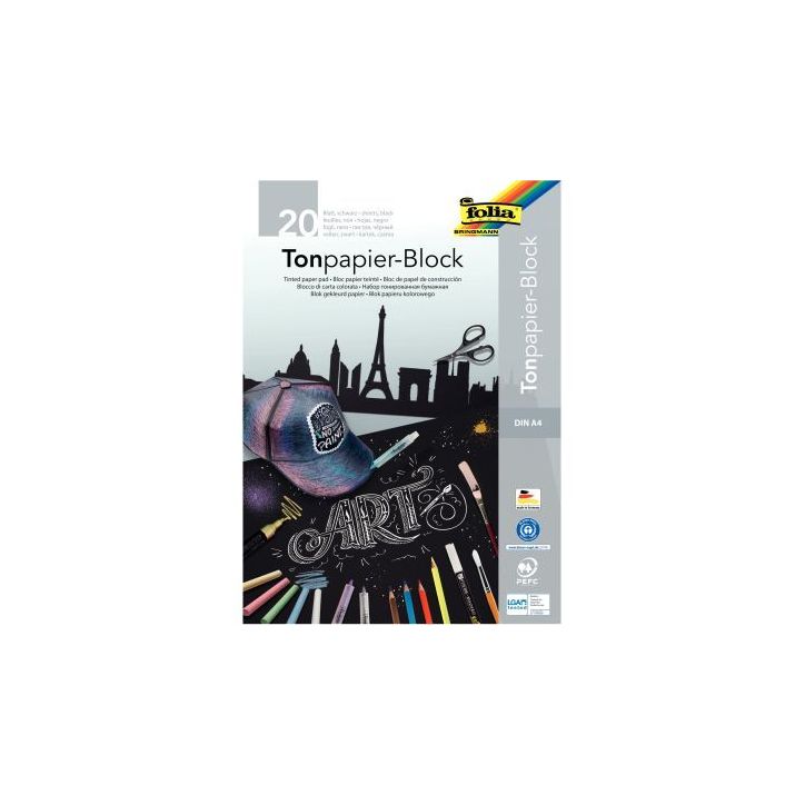 Bloc de 20 feuilles de papier couleur 21x29,7 cm 130 g  noir 197