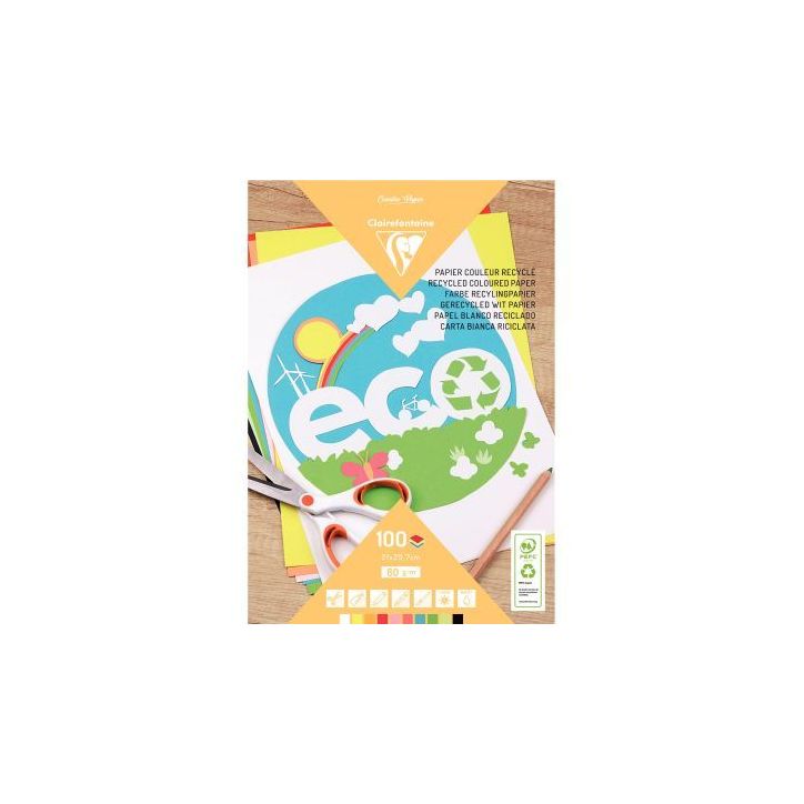 Bloc de 100 feuilles de papier dessin couleur recyclé format A4 80g 26501C CLAIREFONTAINE