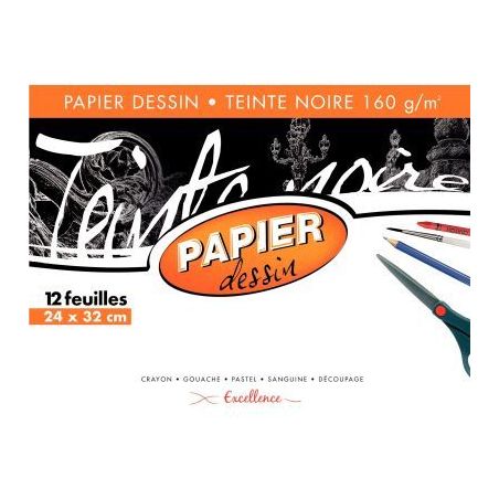 Achetez Pochette de 12 feuilles papier dessin noir format 24x32 cm 160 g 43013MAJUSC pas cher sur Ma..