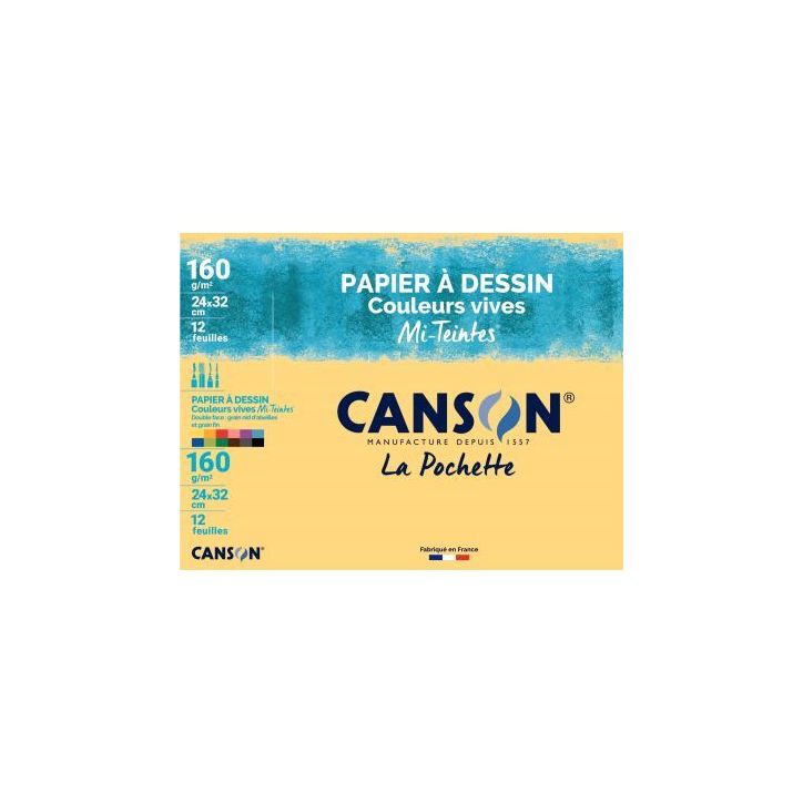 Pochettes de 12 feuilles mi-teintes 160g 24x32cm couleurs vives C200002776 MI-TEINTE CANSON