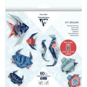 Pochette 60 feuilles origami 3 formats animaux marins 95367C