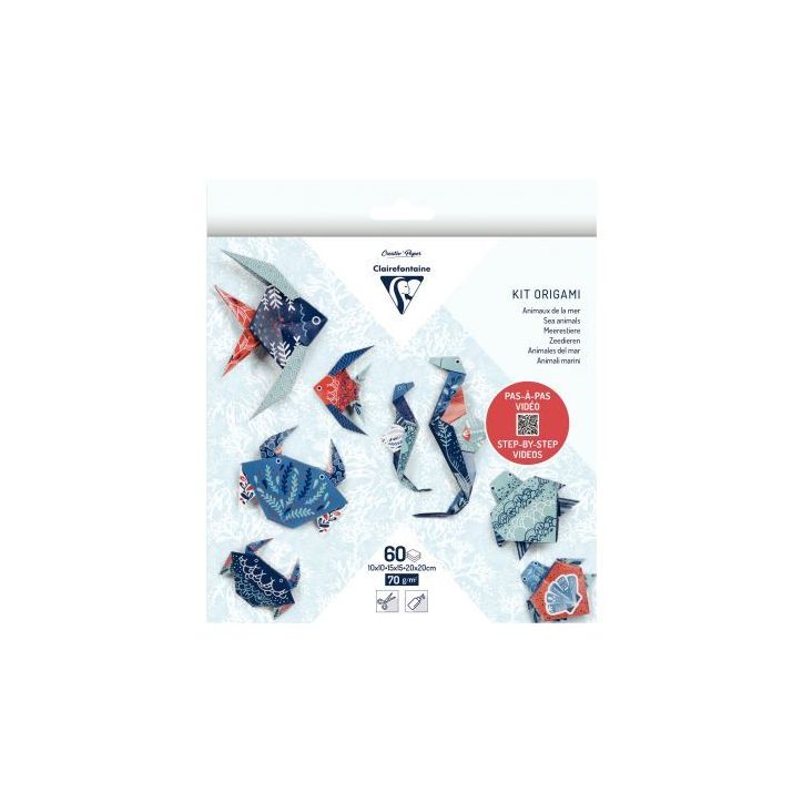 Pochette 60 feuilles origami 3 formats animaux marins 95367C