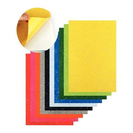 Achetez Paquet de 10 coupons de feutrine adhésive format 20 x 30 cm, coloris assortis pailletés L1..
