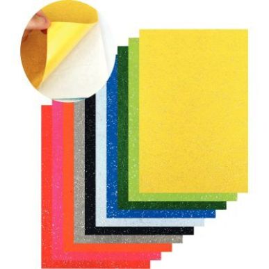 Achetez Paquet de 10 coupons de feutrine adhésive format 20 x 30 cm, coloris assortis pailletés L1..