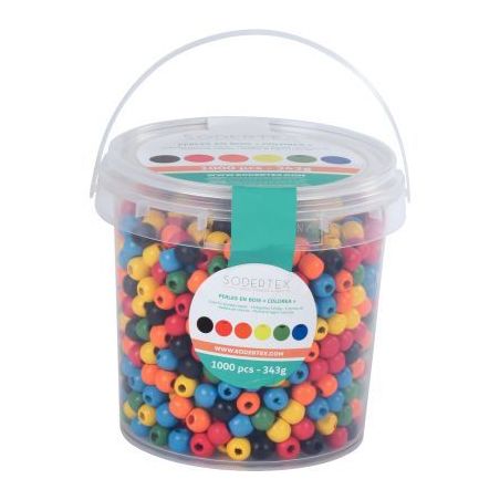 Achetez Seau de 1 100 perles en bois multicolores assorties diamètre 10 mm 2044 pas cher sur Ma Ren..