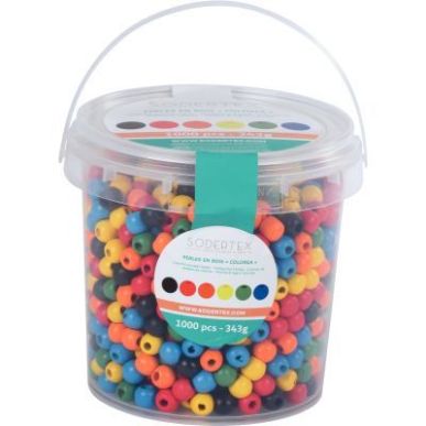 Achetez Seau de 1 100 perles en bois multicolores assorties diamètre 10 mm 2044 pas cher sur Ma Ren..