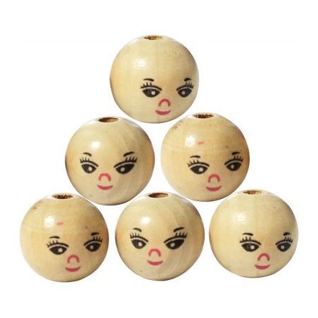 Achetez Sac de 30 perles en bois vernis forme visage diamètre 22 mm idéal pour réaliser des porte..