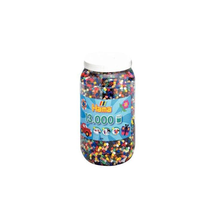 Pot de 13 000 perles Hama à repasser taille midi assorties 211-67 HAMA