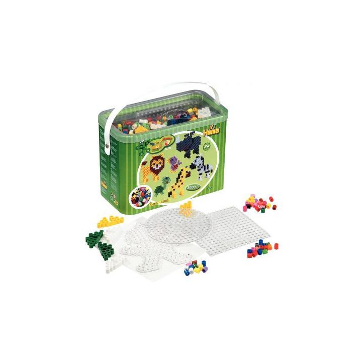 Baril environ 3 000 perles Hama à repasser taille maxi couleurs assorties avec accessoires 8804 HAMA
