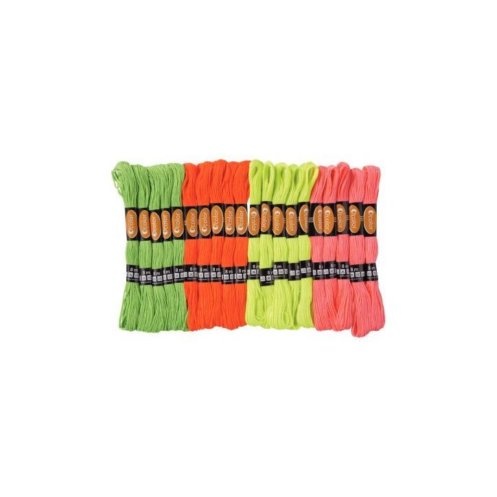 Sachet de 28 échevettes fluo pour bracelets brésiliens - 8m - 4 couleurs 1846