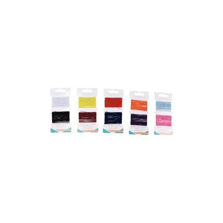 Lot de 5 cartes ( 2 fils sur une carte ), de 8 m x diam 0,7 mm, de fil élastique fin 10 Couleurs assorties 20(...)