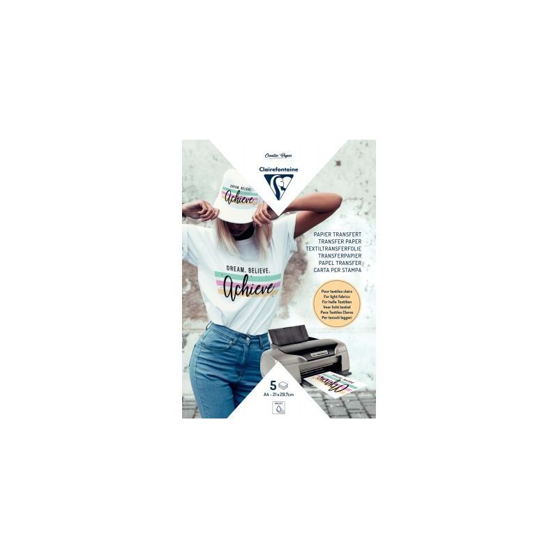 Achetez Paquet de 5 feuilles A4 papier transfert textiles pour tissu clair 84308C CLAIREFONTAINE pas.. Achetez Paquet de 5 feuilles A4 papier transfert textiles pour tissu clair 84308C CLAIREFONTAINE pas..