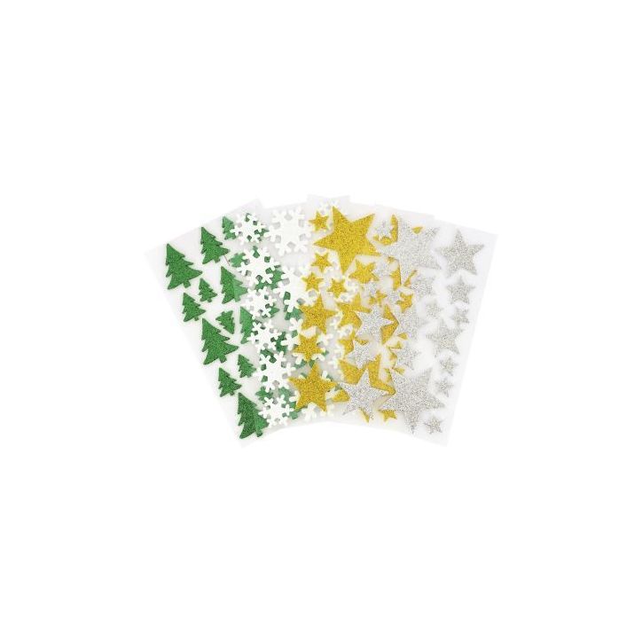 Lot de 80 décorations pailletées adhésives thème Noël 14277