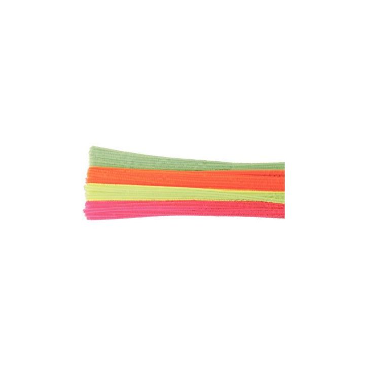 Sac de 100 chenilles diamètre 6mm longueur 30 cm Fluo assortis 72120