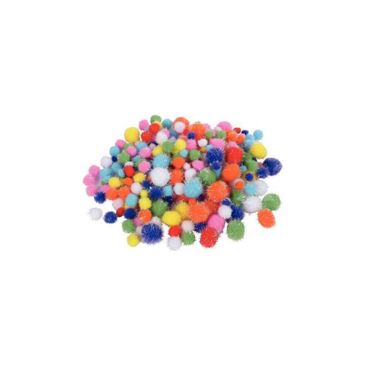 Sachet de 250 pompons irisés, tailles et couleurs assorties - 1.5 a 4.5 cm 2135