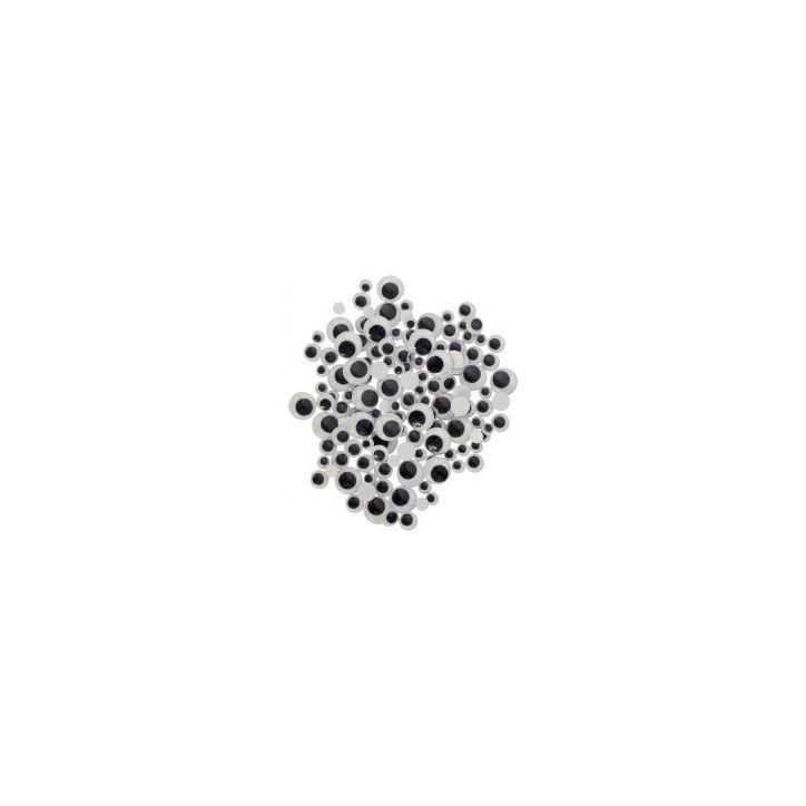 Sachet de 100 yeux mobiles adhésifs. 4 diamètres assortis 890301