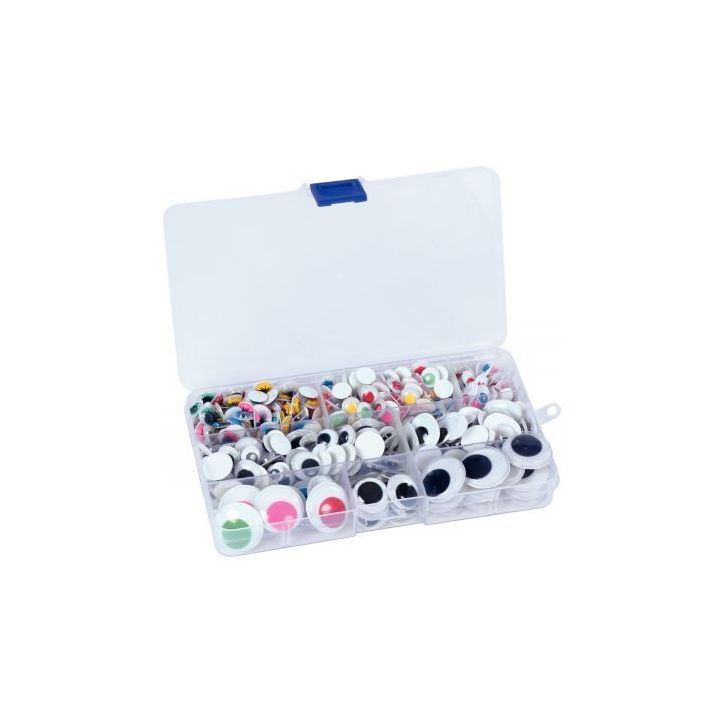 Boîte de 500 yeux adhésifs, tailles et couleurs assorties L770900