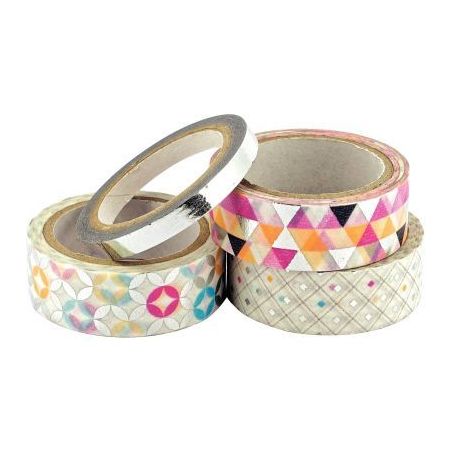 Achetez Lot de 4 rubans adhésifs métallisés argenté motifs tendance 26417 pas cher sur Ma Rentr ..