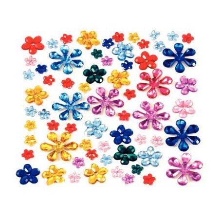 Achetez Sachet de 200 pierres décoratives en plastique à coller forme fleurs assorties 1242 pas ch..