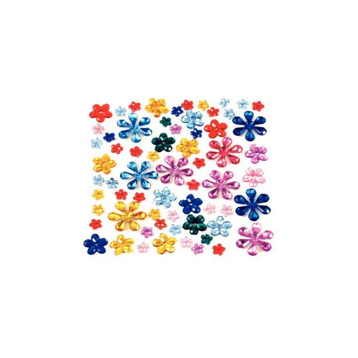 Sachet de 200 pierres décoratives en plastique à coller forme fleurs assorties 1242